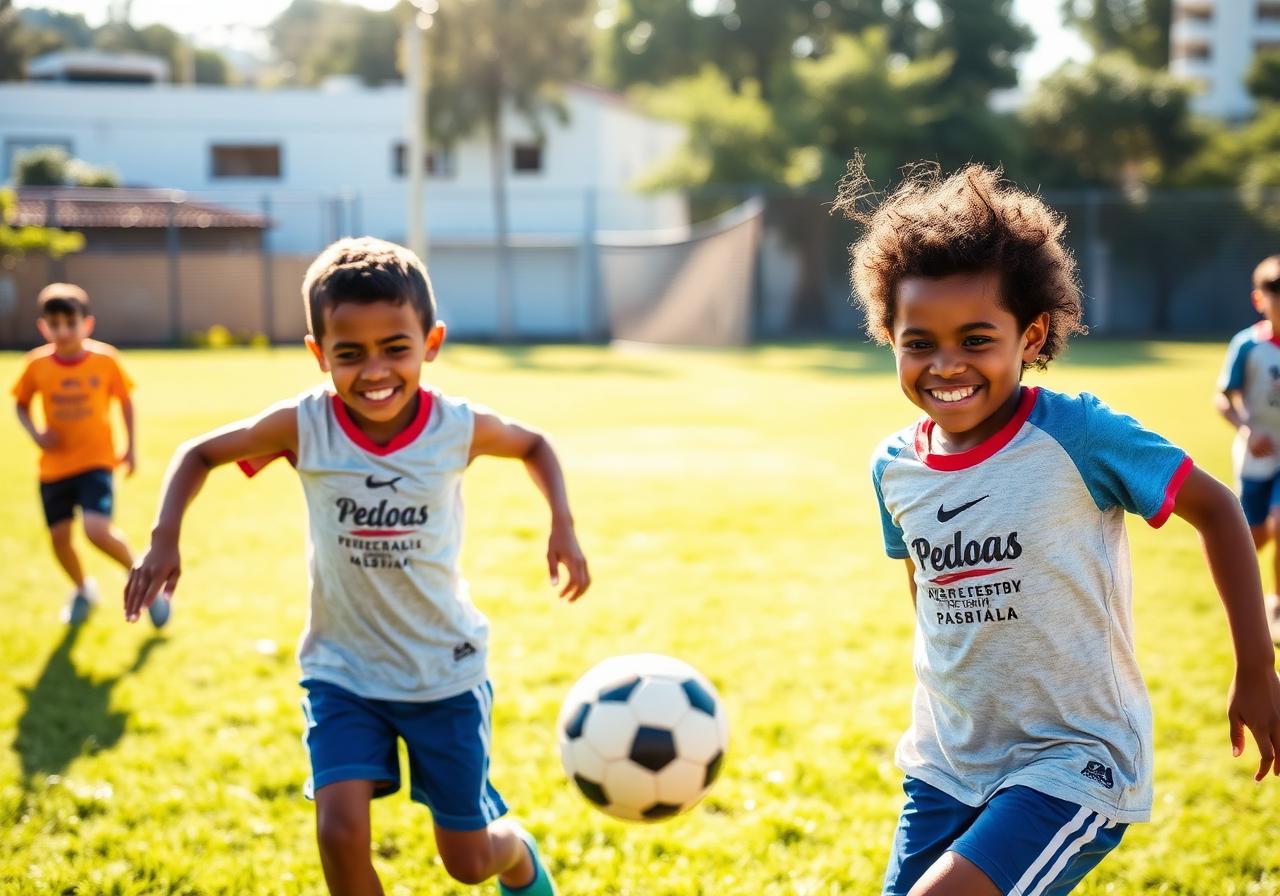 Meninos e meninas jogando futebol